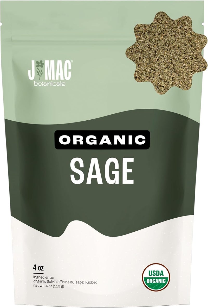J Mac Botanicals Organic Rubbed Sage - 4 oz, Certified USDA Organic - Image 1